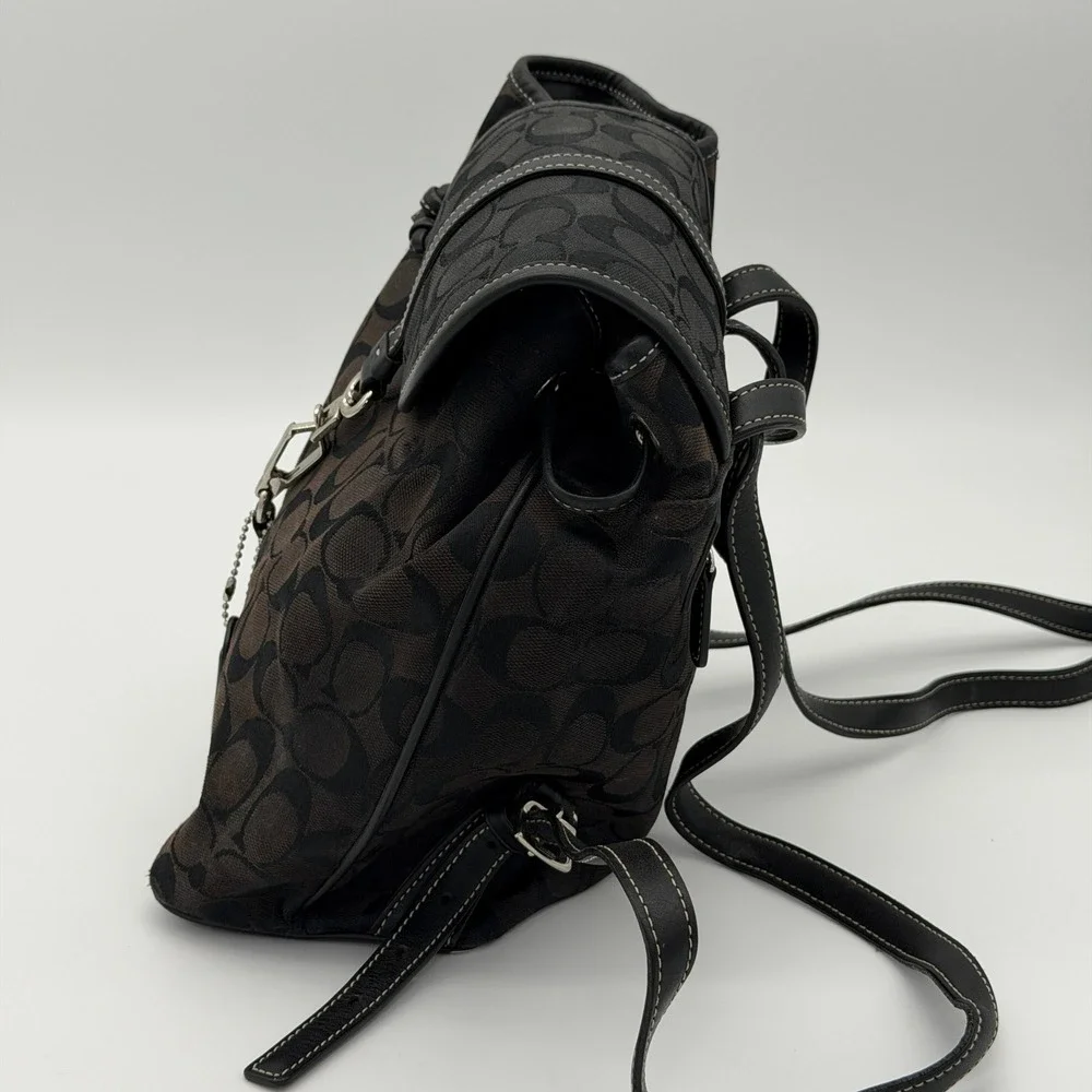 Coach Signature Monogram Canvas Leather Backpack Brown Black E05J-6618